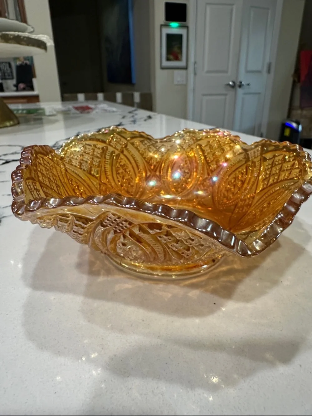 Carnival Glass Decorative Bowl in Amber - Home Accents